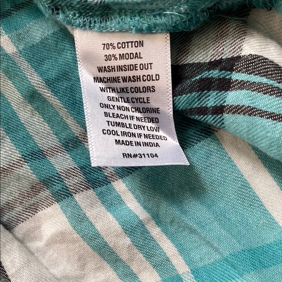 True Craft Teal and Black Flannel Shirt with Raw Hem, Size 4X - Picture 5 of 5